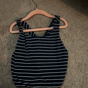 Striped navy blue and White Athleta top Size Small, with padding